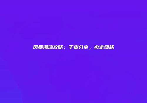 风暴海湾攻略：干货分享，少走弯路