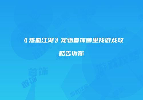 《热血江湖》宠物首饰哪里找游戏攻略告诉你