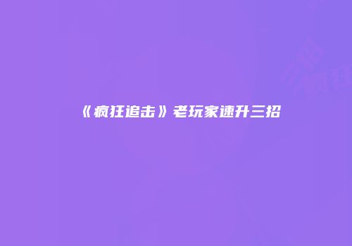 《疯狂追击》老玩家速升三招
