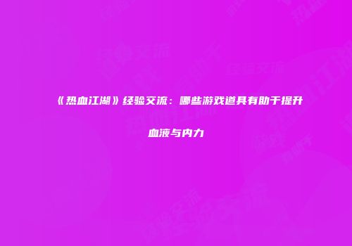 《热血江湖》经验交流：哪些游戏道具有助于提升血液与内力
