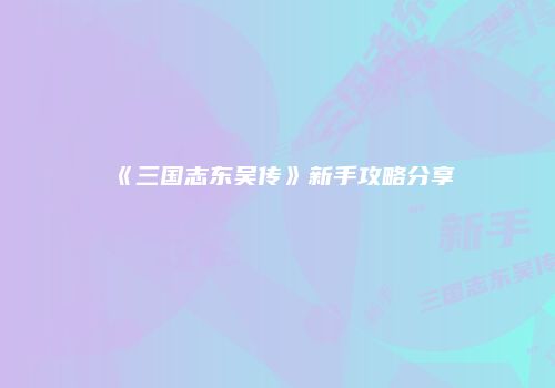 《三国志东吴传》新手攻略分享
