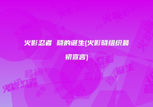 火影忍者 晓的诞生(火影晓组织最初宣言)