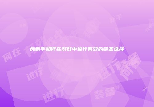 纯新手如何在游戏中进行有效的装备选择