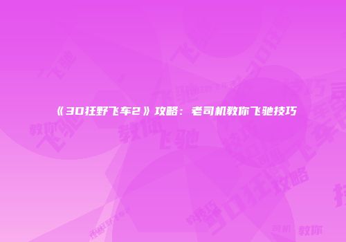 《3D狂野飞车2》攻略：老司机教你飞驰技巧
