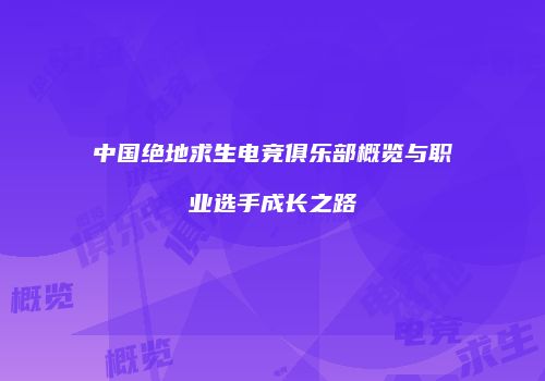 中国绝地求生电竞俱乐部概览与职业选手成长之路