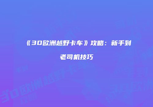 《3D欧洲越野卡车》攻略：新手到老司机技巧