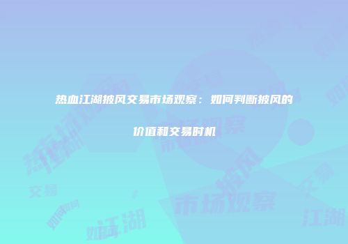 热血江湖披风交易市场观察：如何判断披风的价值和交易时机