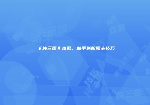 《纯三国》攻略：新手进阶霸主技巧