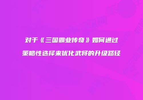 对于《三国霸业传奇》如何通过策略性选择来优化武将的升级路径