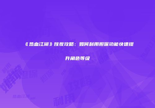 《热血江湖》嫁妆攻略：如何利用担保功能快速提升角色等级