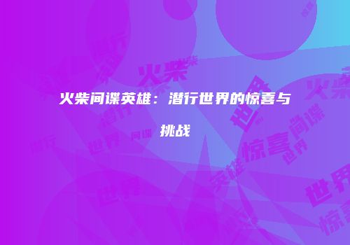 火柴间谍英雄：潜行世界的惊喜与挑战