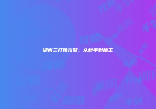 湖南三打哈攻略：从新手到哈王