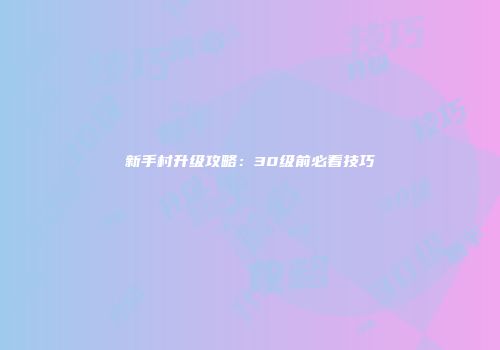 新手村升级攻略：30级前必看技巧