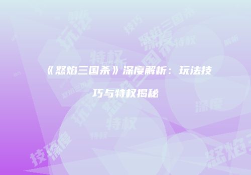 《怒焰三国杀》深度解析：玩法技巧与特权揭秘