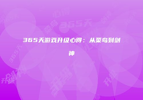 365天游戏升级心得：从菜鸟到剑神