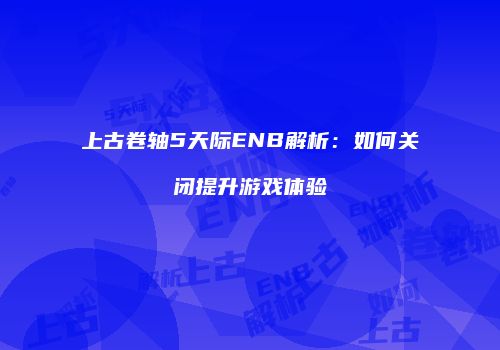 上古卷轴5天际ENB解析：如何关闭提升游戏体验