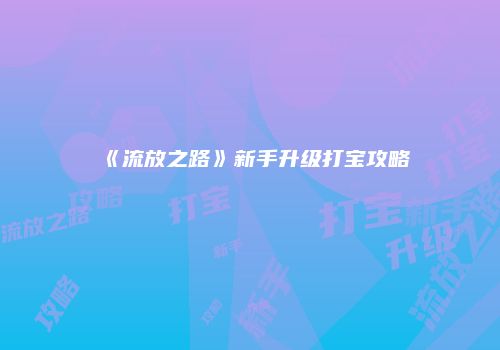 《流放之路》新手升级打宝攻略