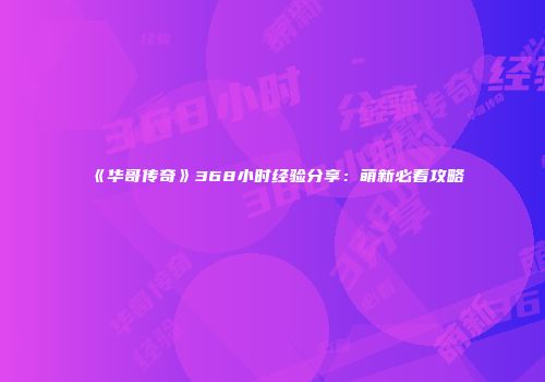 《华哥传奇》368小时经验分享：萌新必看攻略