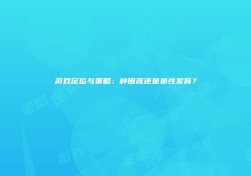 游戏定位与策略：种田流还是狼性发育？