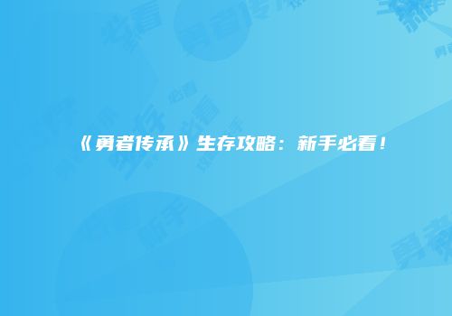 《勇者传承》生存攻略：新手必看！