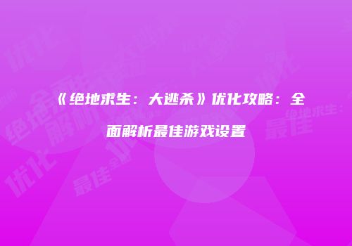 《绝地求生：大逃杀》优化攻略：全面解析最佳游戏设置