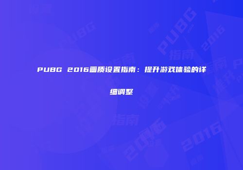 PUBG 2016画质设置指南：提升游戏体验的详细调整