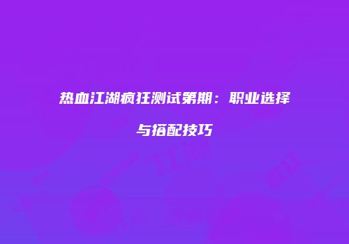 热血江湖疯狂测试第期：职业选择与搭配技巧