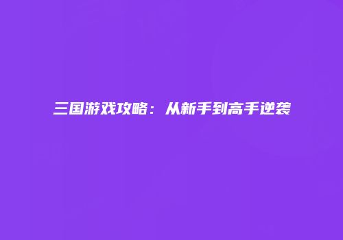 三国游戏攻略：从新手到高手逆袭