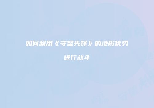 如何利用《守望先锋》的地形优势进行战斗