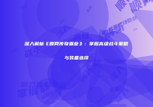 深入解析《顺网传奇霸业》:掌握高级战斗策略与装备选择