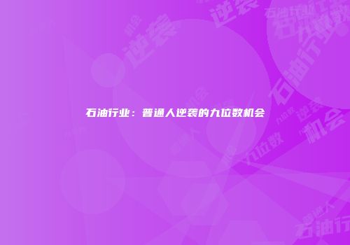 石油行业：普通人逆袭的九位数机会