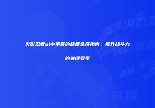 火影忍者ol中重吾的装备选择指南：提升战斗力的关键要素