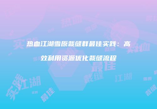 热血江湖雪原裁缝群最佳实践：高效利用资源优化裁缝流程