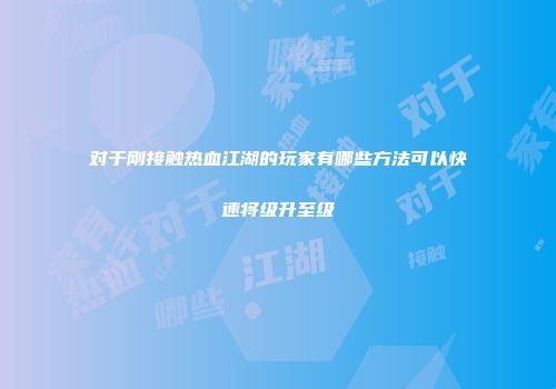 对于刚接触热血江湖的玩家有哪些方法可以快速将级升至级