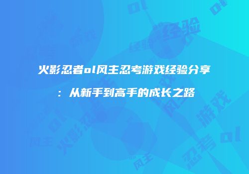 火影忍者ol风主忍考游戏经验分享：从新手到高手的成长之路