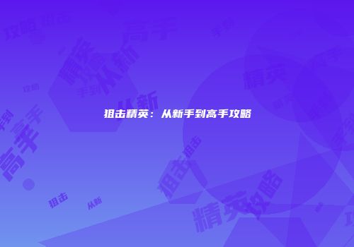 狙击精英：从新手到高手攻略