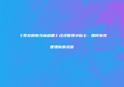 《页游明教少林峨眉》经济管理小贴士：如何有效管理你的资源