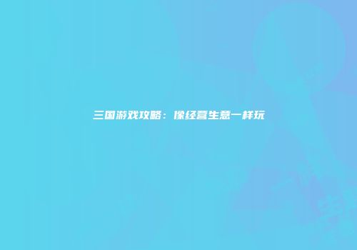 三国游戏攻略：像经营生意一样玩