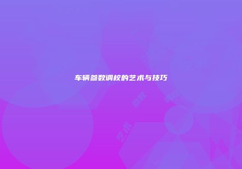 车辆参数调校的艺术与技巧