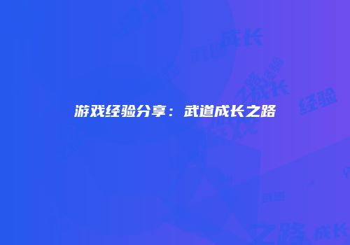 游戏经验分享：武道成长之路