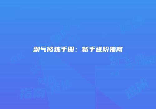 剑气修炼手册：新手进阶指南