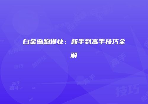 白金岛跑得快：新手到高手技巧全解