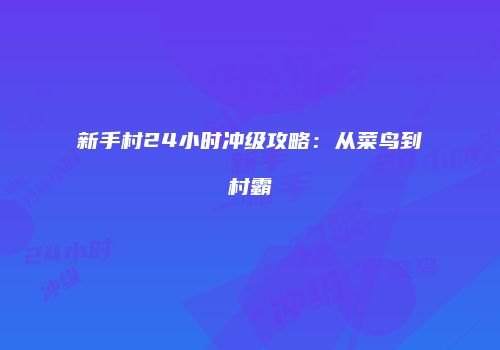 新手村24小时冲级攻略：从菜鸟到村霸