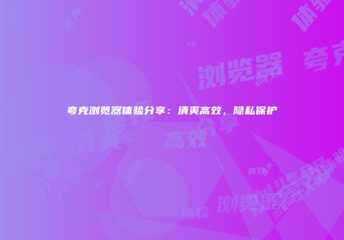 夸克浏览器体验分享：清爽高效，隐私保护