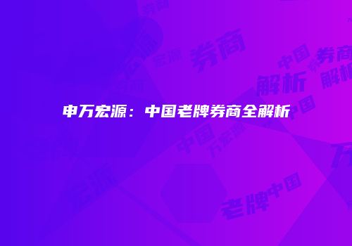 申万宏源：中国老牌券商全解析