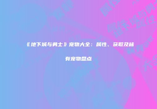 《地下城与勇士》宠物大全：属性、获取及稀有宠物盘点