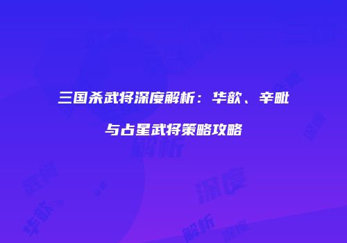 三国杀武将深度解析：华歆、辛毗与占星武将策略攻略