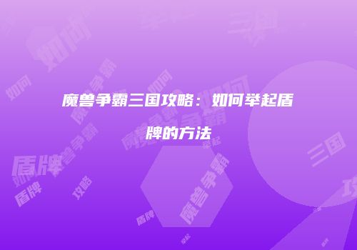 魔兽争霸三国攻略：如何举起盾牌的方法