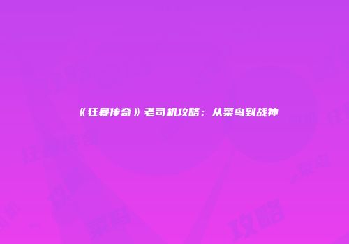 《狂暴传奇》老司机攻略：从菜鸟到战神