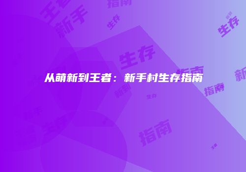 从萌新到王者：新手村生存指南
